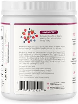 Snap Supplements Organic Beet Root Powder - 30 Servings for Energy Heart Health
