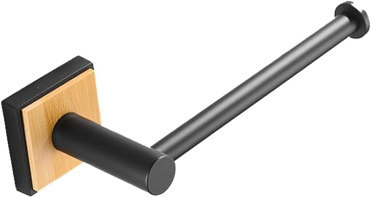 Bamboo Toilet Paper Holder Matt Black No Drilling Rustproof