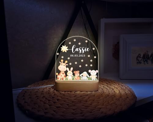 Personalized Baby Night Light with Safari Animals Design
