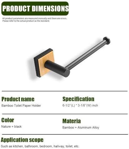 Bamboo Toilet Paper Holder Matt Black No Drilling Rustproof