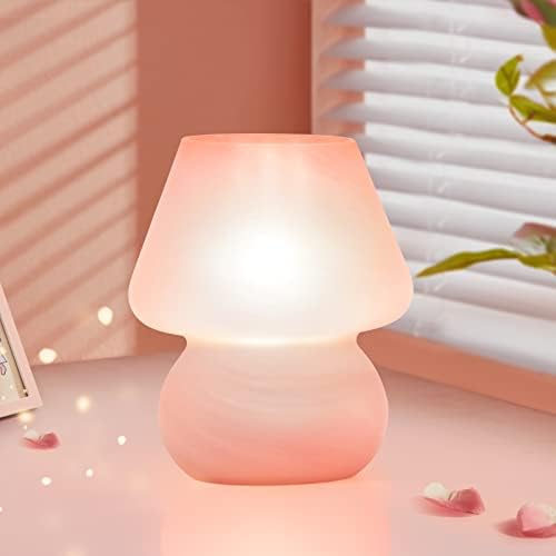 ONEWISH Mushroom Lamp Pink Table Lamp for Bedroom Nightstand