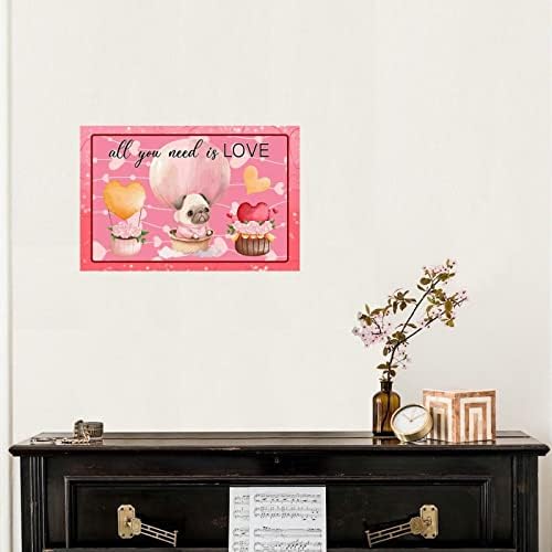 Valentines Day Pug Wall Art Decal 18in