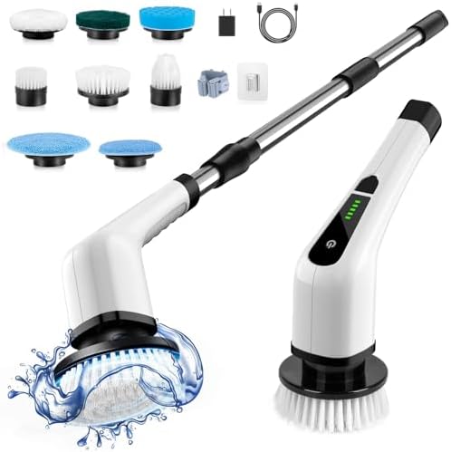 Bomves Cordless Electric Spin Scrubber with 8 Replaceable Brush Heads