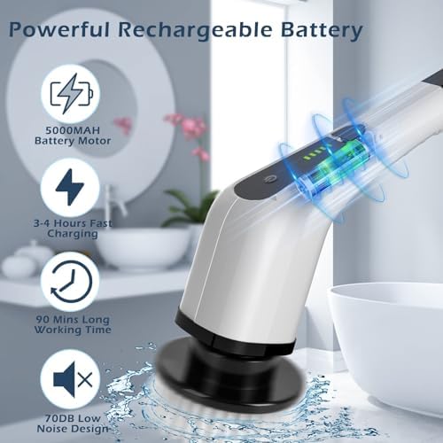 Bomves Cordless Electric Spin Scrubber with 8 Replaceable Brush Heads