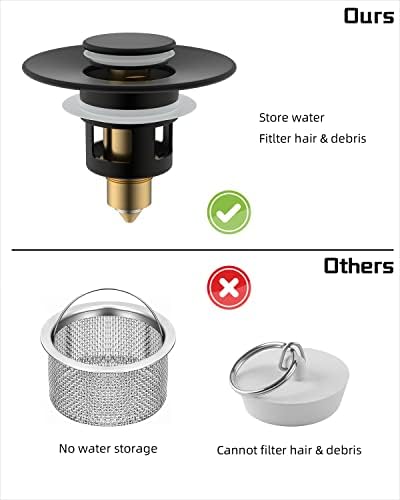 Hibbent All Metal Bathroom Sink Stopper with Matte Black Finish 1