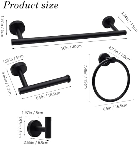 Lckppt 5 Piece Matte Black Bathroom Hardware Set