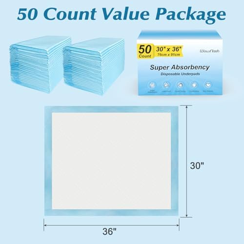 50 Count 30x36 Super Absorbent Disposable Underpads for Baby Pet Adults