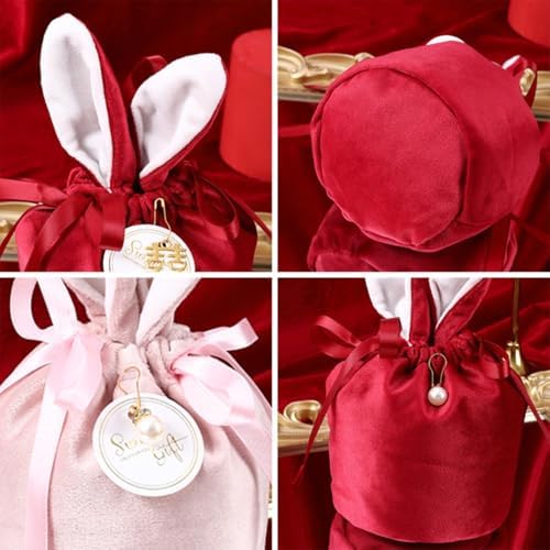 Easter Bunny Gift Velvet Bags with Drawstrings