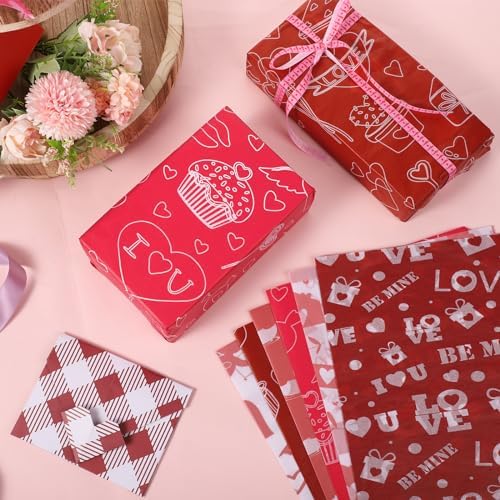 BOXOB 100 Sheets Valentine Tissue Paper 6 Designs 177x138 Inch