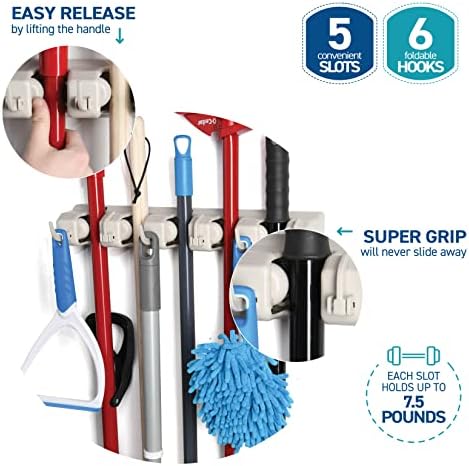 Home-it 5-Position Mop Broom Wall Mount Holder
