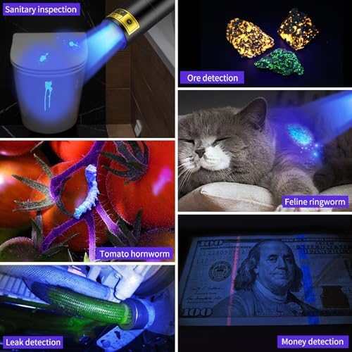 UV Flashlight 365nm Black Light for Pet Urine Detection USB Rechargeable