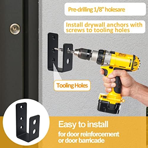 DOMUEN Door Barricade Brackets 2 Pack Black Security Door Reinforcement