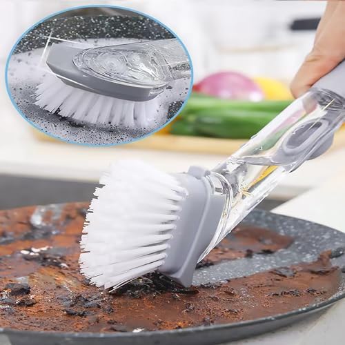 Durable Dishwashing Brush with Soap Dispenser and Long Handle