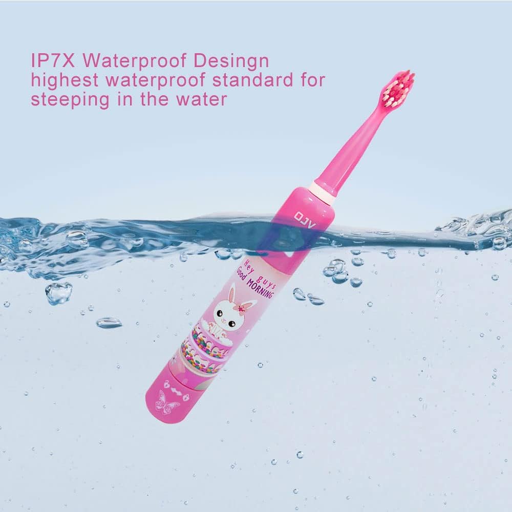 OJV Musical Electric Toothbrush for Kids 3 Modes 2 Min Timer Pink