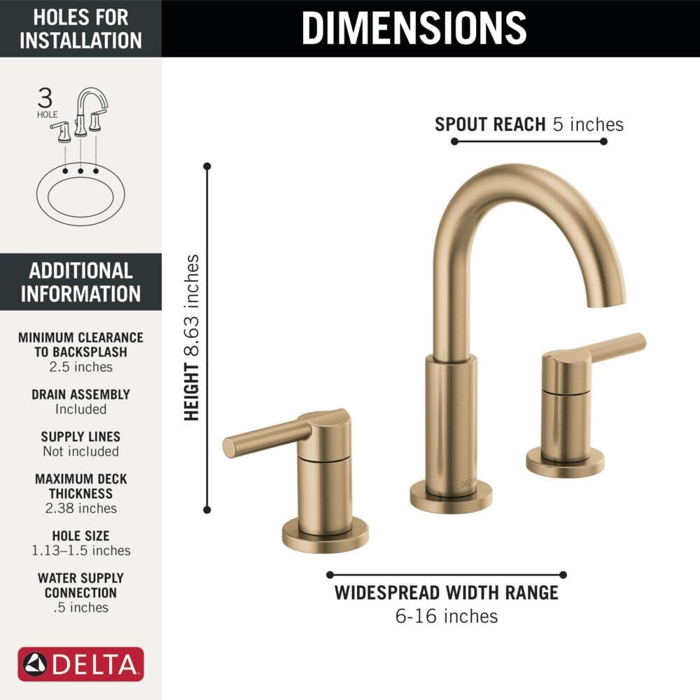 Delta Nicoli Widespread Bathroom Faucet 3 Hole Gold