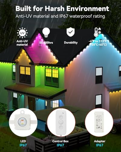 ASAHOM 100ft RGBCW LED Eave Light String - 3600lm IP67 Weatherproof
