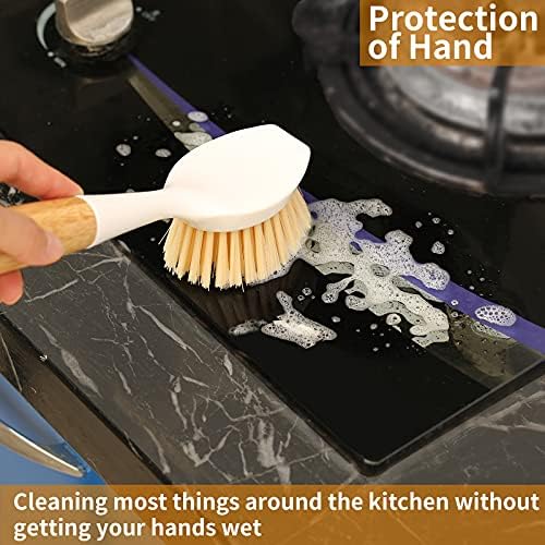 2 Pack Bamboo Handle Dish Brush with Scraper