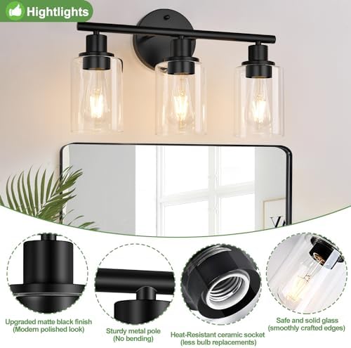 Zarbitta 3-Light Black Wall Lamp with Clear Glass Shades