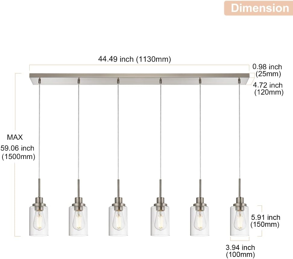 WINSHEN 6-Lights Pendant Kitchen Island Light