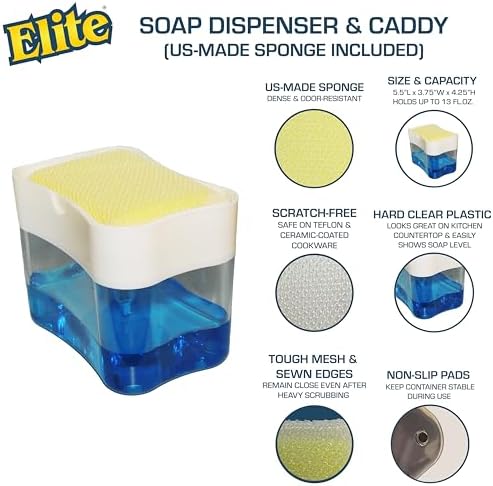 Elite Buddy Dish Soap Dispenser with Sponge Holder White