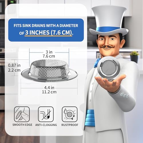 MRSIGA Pack of 3 Sink Strainers Stainless Steel 44 Inch Diameter