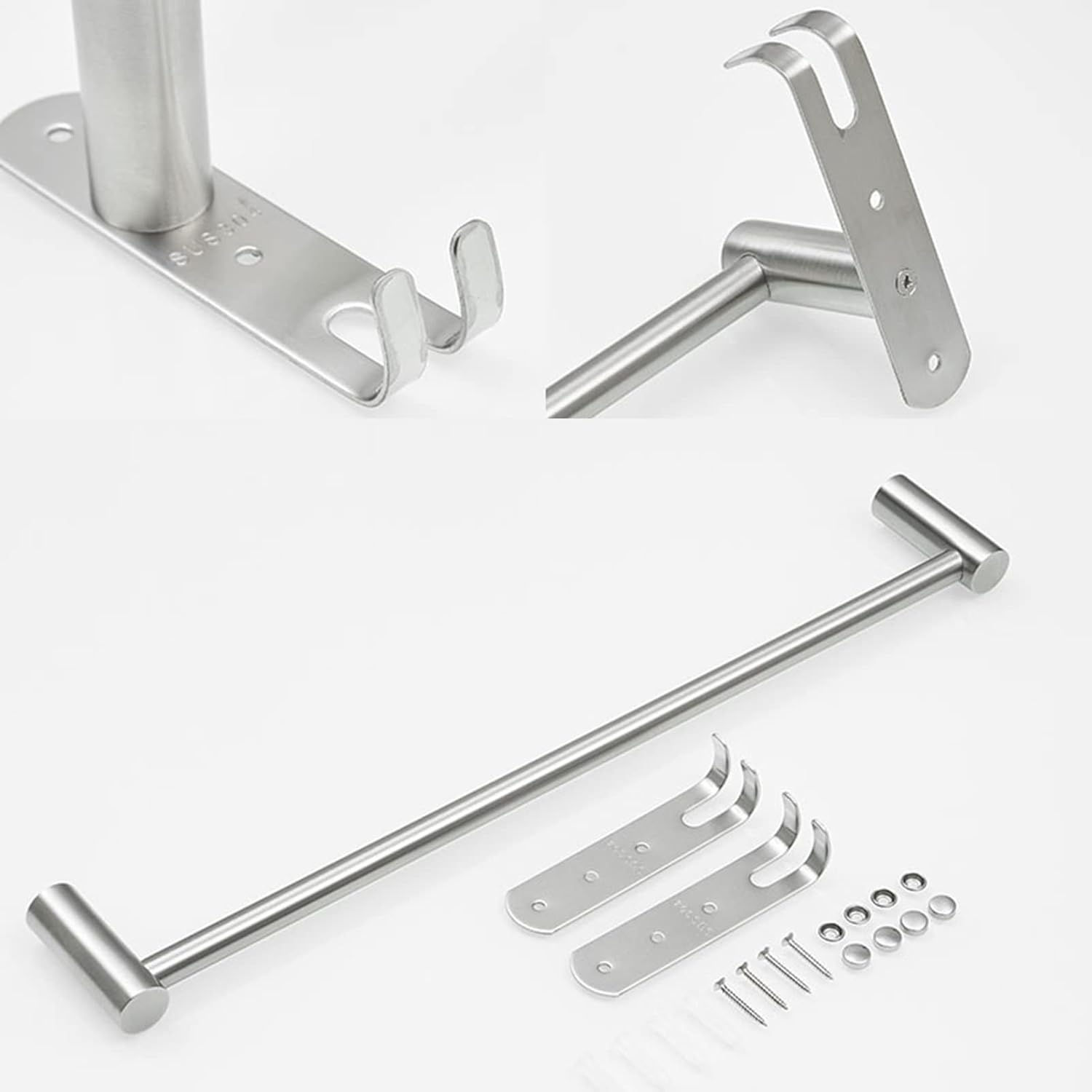 Stainless Steel Towel Rail with 2 Hooks for Bathroom and Kitchen