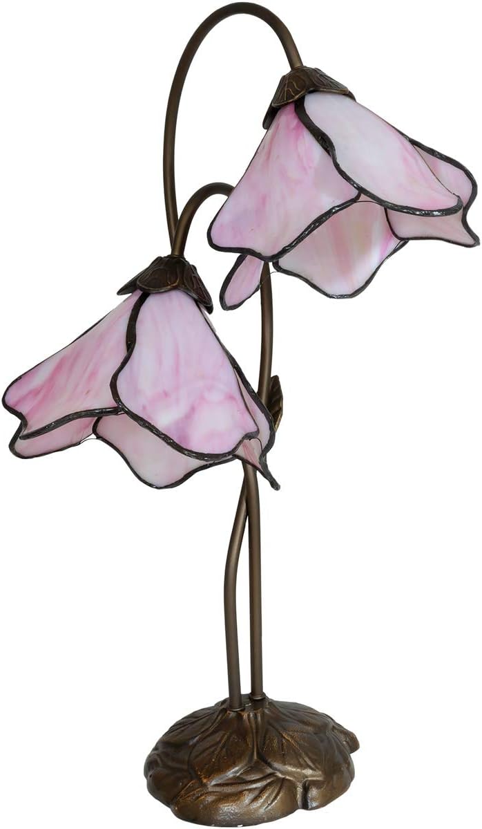 Dale Tiffany TT12146 2-Light Pink Lily Table Lamp in Bronze