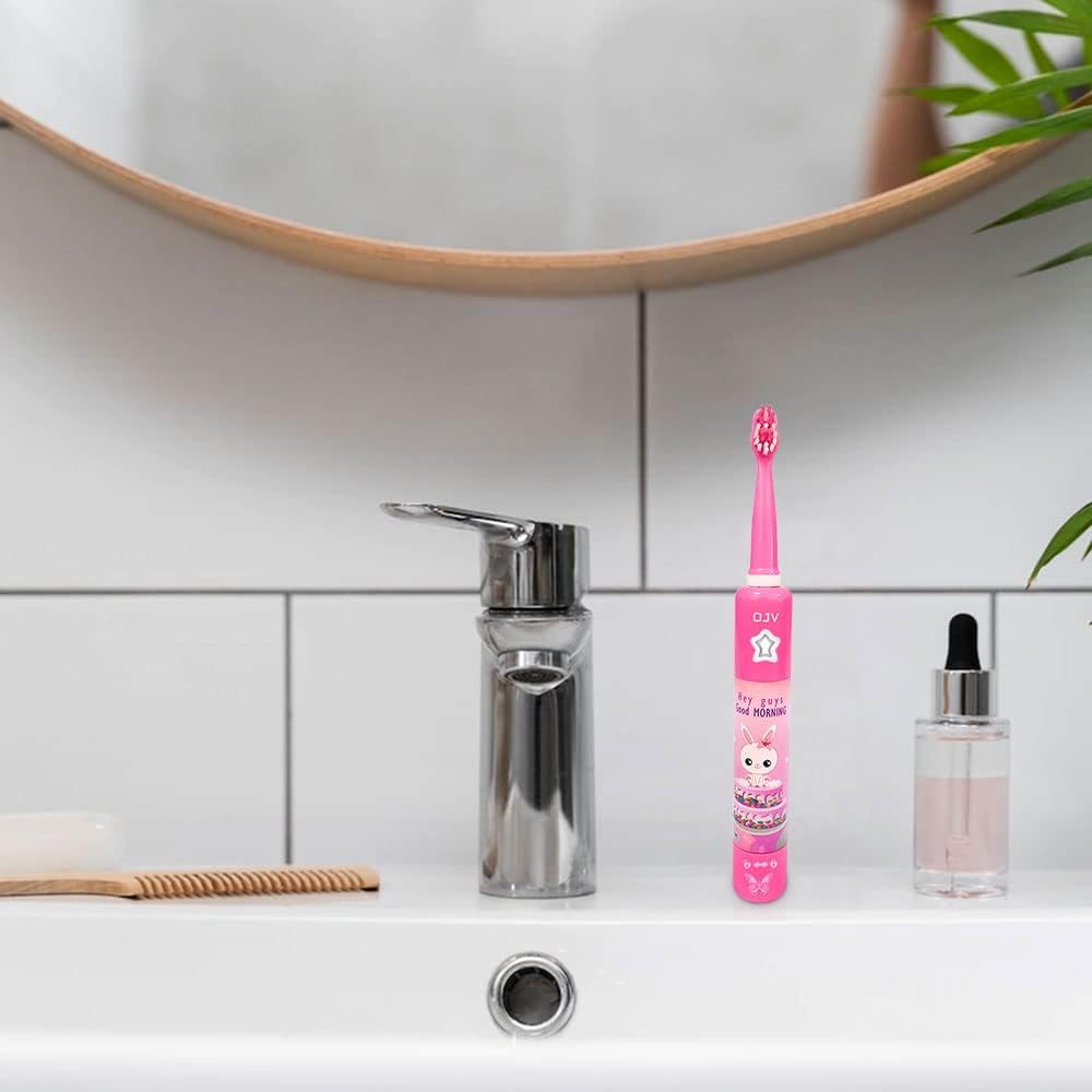 OJV Musical Electric Toothbrush for Kids 3 Modes 2 Min Timer Pink