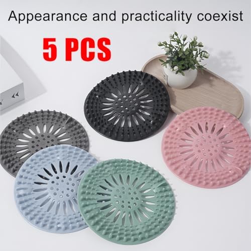 AUKEPO 5PCS Silicone Drain Hair Catcher for Bathtub and Kitchen