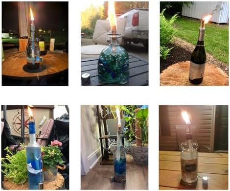 OEXEO 6PCS Wine Bottle Torch Wicks with Lamp Covers and Brass Mounts