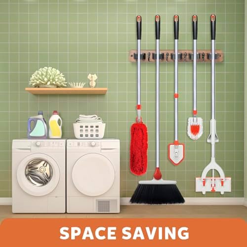 IMILLET Broom Holder Wall Mount with 5 Racks and 4 Hooks