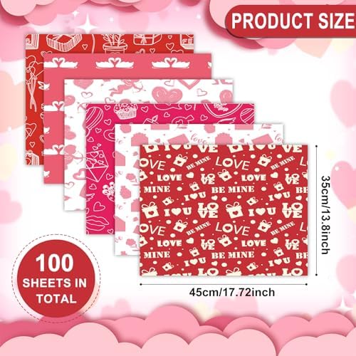 BOXOB 100 Sheets Valentine Tissue Paper 6 Designs 177x138 Inch