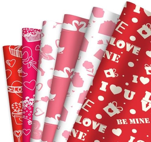 BOXOB 100 Sheets Valentine Tissue Paper 6 Designs 177x138 Inch