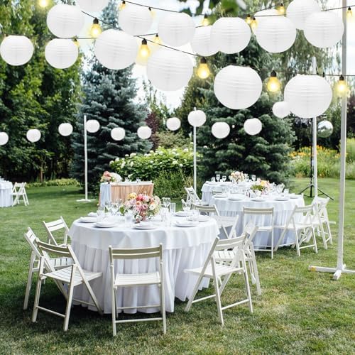 12 Pack White Paper Lanterns with Hooks and String 1