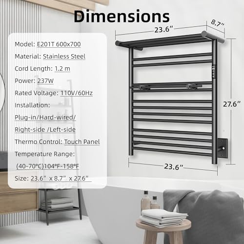 PBhusri Electric Towel Warmer with Storage Shelf Matte Black