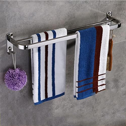 Stainless Steel Double Towel Rail with Hooks for Bathroom and Kitchen