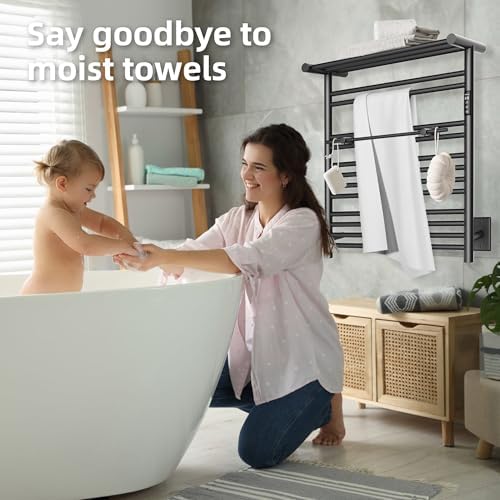 PBhusri Electric Towel Warmer with Storage Shelf Matte Black