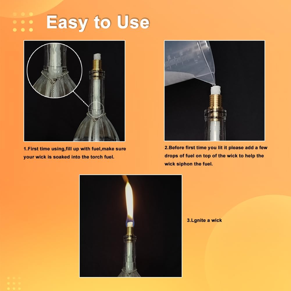 OEXEO 6PCS Wine Bottle Torch Wicks with Lamp Covers and Brass Mounts