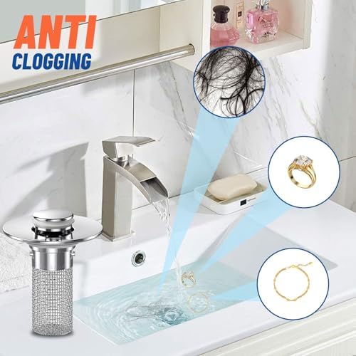 2PC Bathroom Sink Stopper Hair Catcher with Pop Up Mechanism
