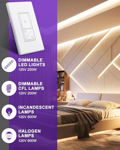 HitLights Dimmer Switch 120V Universal 3-Way Wall Plate Included