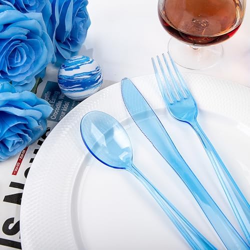 WDF Blue Plastic Cutlery Set 180 Pieces for Parties