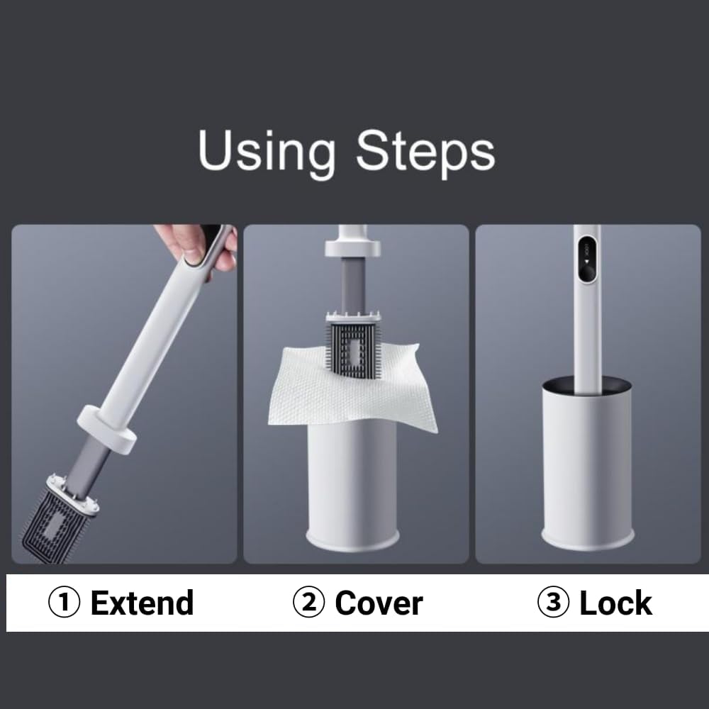CBUCKS Toilet Brush with Silicone Head and Wet Wipe Holder