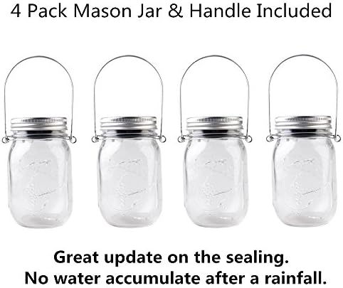CHBKT 4-Pack Solar Mason Jar Lights with Handle and 30 LEDs