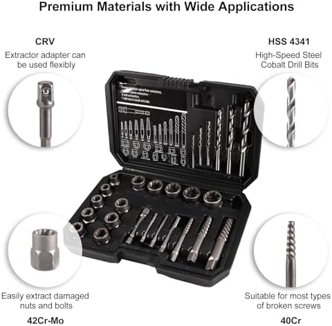 Valkynos 26 Pcs Screw Extractor Set with Left-Hand Drill Bits
