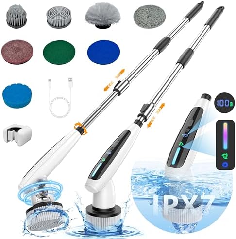 VTT Electric Bathroom Scrubber with 8 Brush Heads and Detachable Handle
