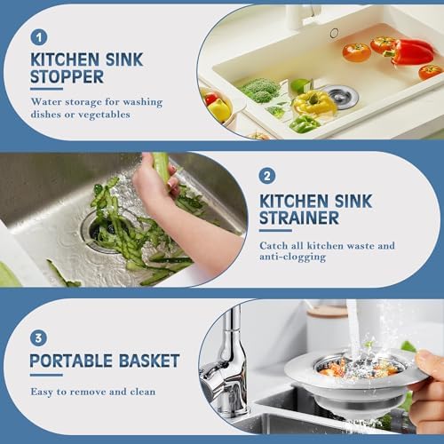 3 in 1 Kitchen Sink Drain Strainer with Pop Up Stopper