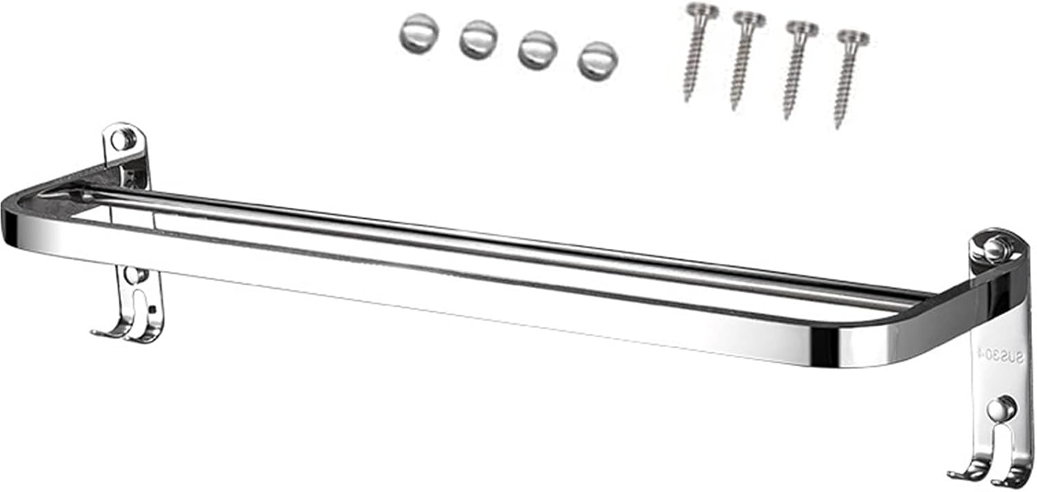 Stainless Steel Double Towel Rail with Hooks 118inch