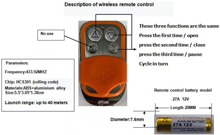 Automatic Door Remote Control HCS301 43392MHz 4 Orange