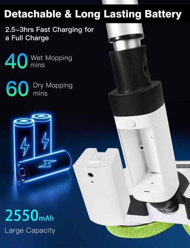 EOUS Cordless Electric Mop with LED Light and 300ML Tank