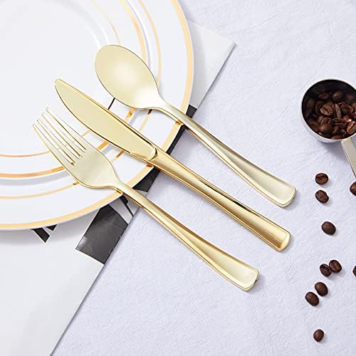 N9R 300PCS Gold Plastic Cutlery Set